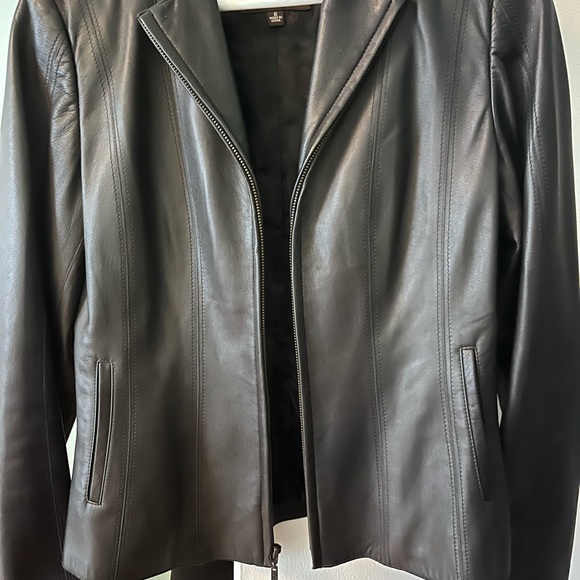 Cole Haan black real leather jacket - Picture 3 of 4